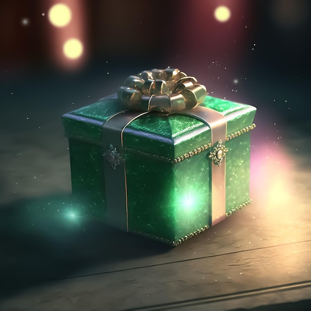Grüne Geschenkbox mit Dekorationen