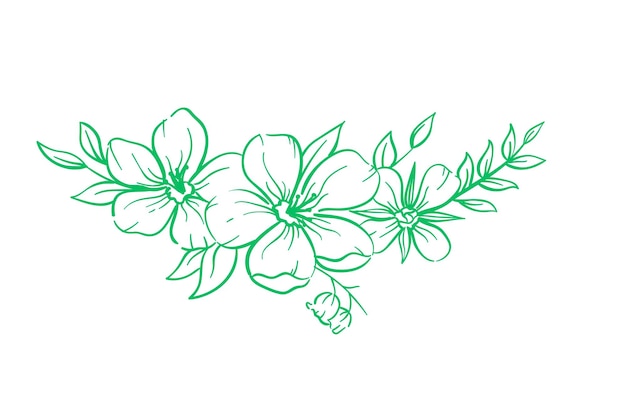 Grüne handgezeichnete Rose mit Blättern Blume in Handgezeichneter Illustration 1