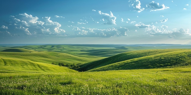 Grüne Hügel unter blauem Himmel mit weißen Wolken