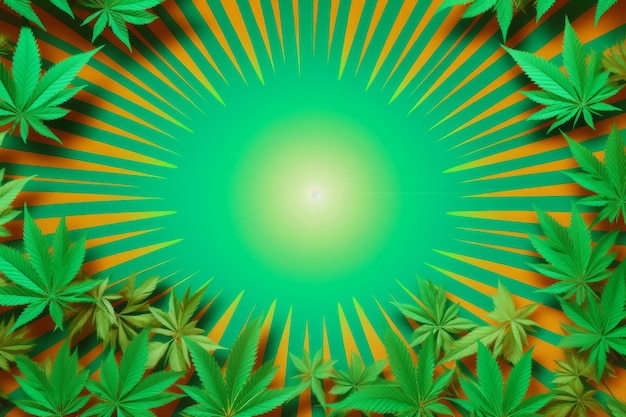 Grüne Illustration im Pop-Art-Stil, die die generative KI des Cannabis-Werbekonzepts hervorhebt