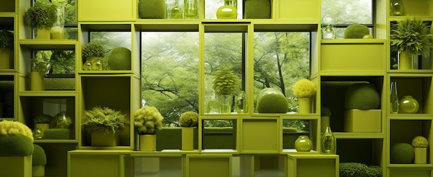 Grüne Innenansicht des Raumes grünes Studio abstrakter Hintergrund