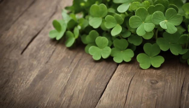 Grüne Kleeblätter auf hölzernem Hintergrund St. Patrick's Day Kopierraum Bierferien