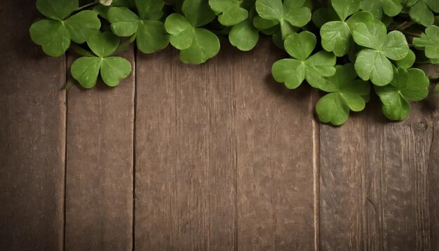 Grüne Kleeblätter auf hölzernem Hintergrund St. Patrick's Day Kopierraum Bierferien