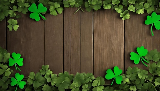 Grüne Kleeblätter auf hölzernem Hintergrund St. Patrick's Day Kopierraum Bierferien