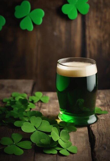 Grüne Kleeblätter auf hölzernem Hintergrund St. Patrick's Day Kopierraum Bierferien