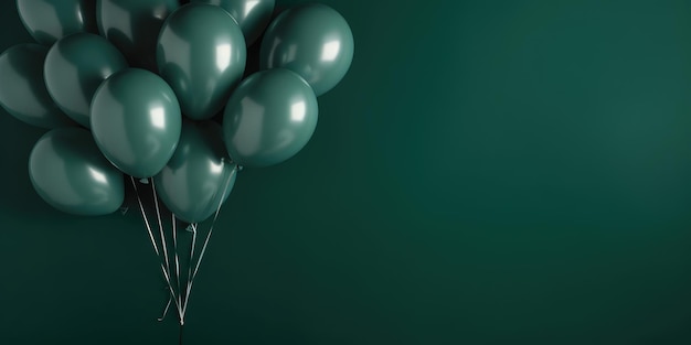 Grüne Luftballons auf grünem Hintergrund mit Platz für Text. Das Banner ist grüne generative KI