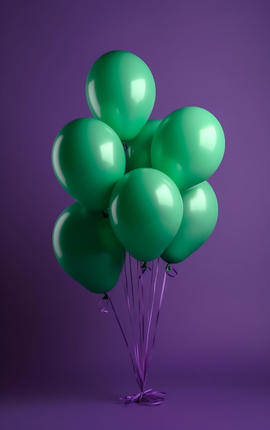 Grüne Luftballons auf violettem Hintergrund