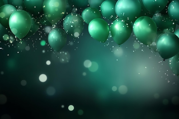 Grüne Luftballons und Konfetti-Party feiern mit Kopierraum