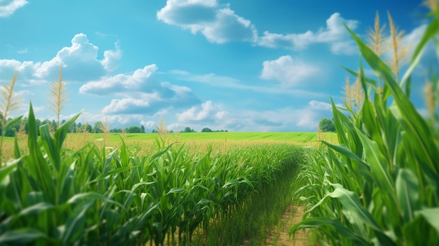 Foto grüne maisfarm ackerland mit perfektem himmel