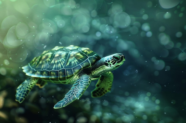 Grüne Meeresschildkröte schwimmt im Ozean