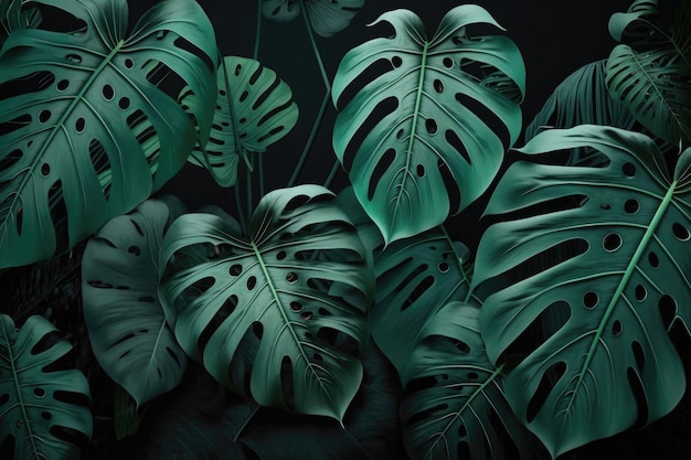 Grüne Monstera Blätter Hintergrund Illustration AI Generative