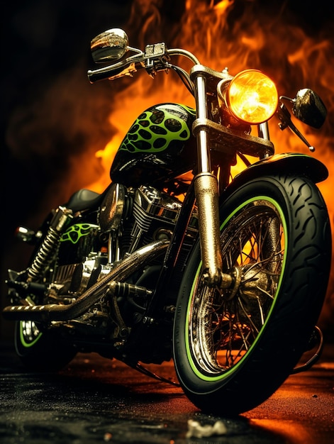 Grüne Motorradtapete in Flammen