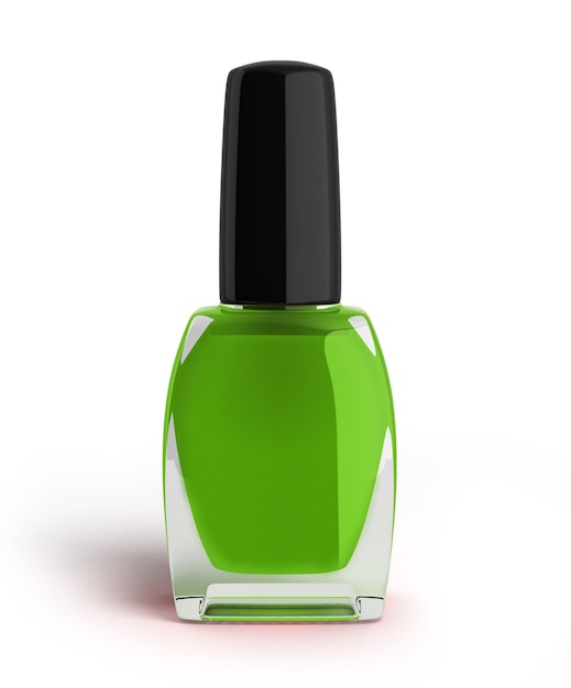 Foto grüne nagellackflasche 3d-render auf weißem hintergrund