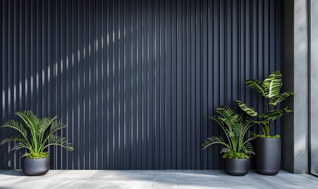 Grüne Pflanze in schwarzem Topf auf Betonwand 3D-Rendering