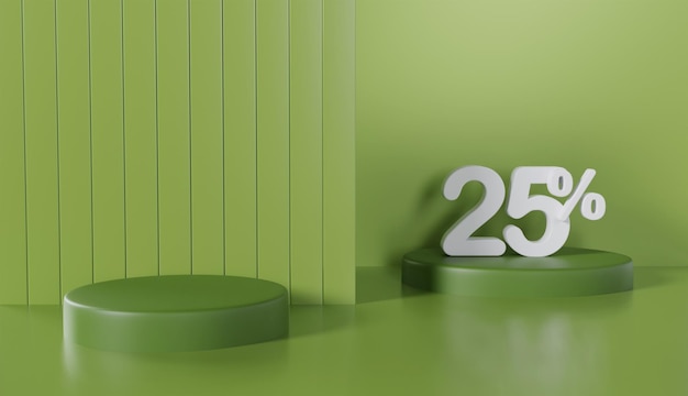 Grüne Podium-Produktpräsentation mit 25 % Rabatt auf pastellfarbenem Hintergrund