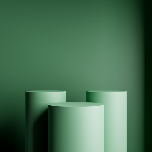 Foto grüne podiumsstudio-vitrine mit minimaler podestbühne, produktdisplay-hintergrund, 3d-illustration, leere display-szenenpräsentation für produktplatzierungspräsentation