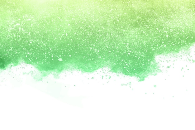 Grüne Pulverexplosion auf weißem Hintergrund