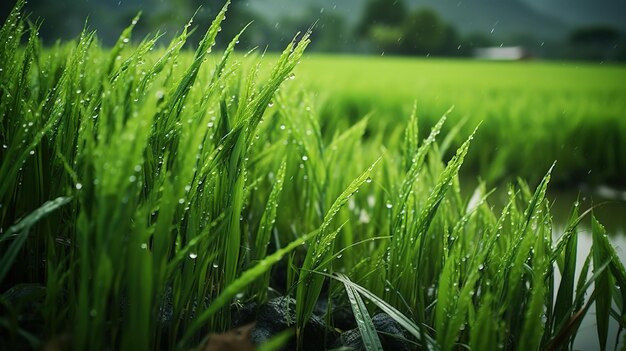 Foto grüne reisfelder in der regenzeit schöne natürliche landschaft