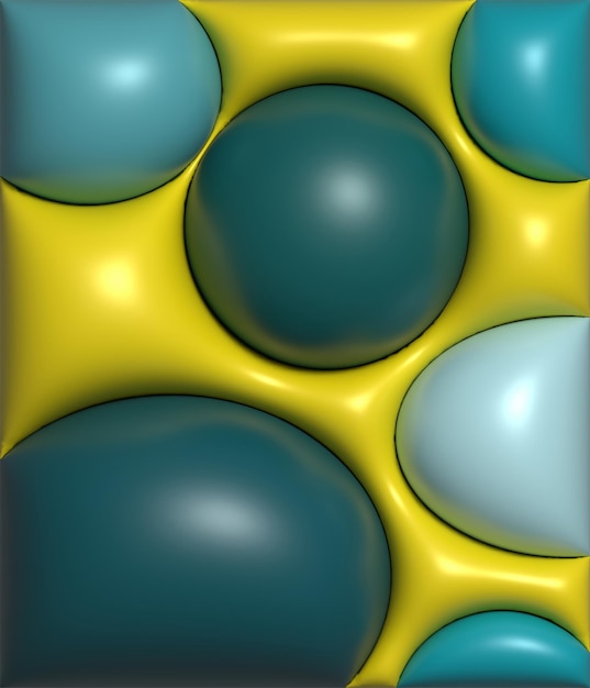 Grüne runde aufgeblähte Figuren auf einem gelben Hintergrund 3D-Rendering-Illustration