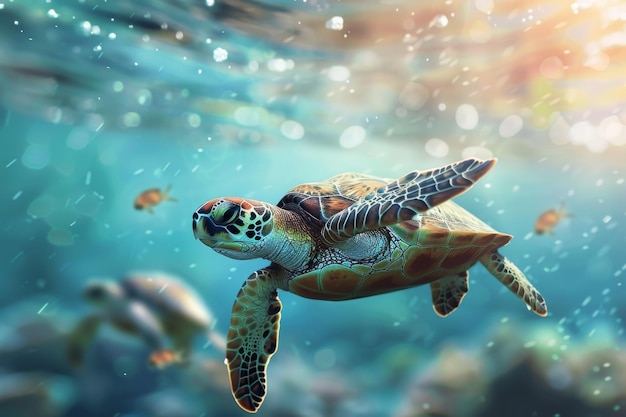 Grüne Schildkröte schwimmt im Ozean