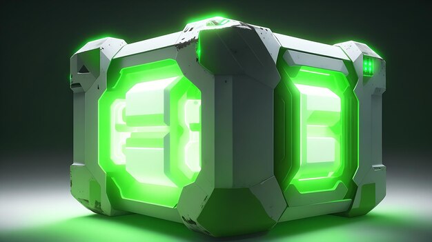 Grüne Scifi-Box auf schwarzem Hintergrund, erzeugt von ai