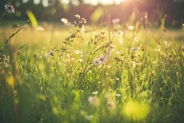 Foto grüne sonnige frühlingswiese illustration generative ai