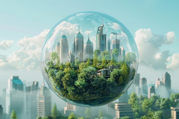 Grüne Stadt in einer Glaskugel