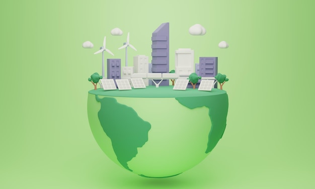 Grüne Stadt umweltfreundliches globales Ökosystem 3D-Illustrationskonzept