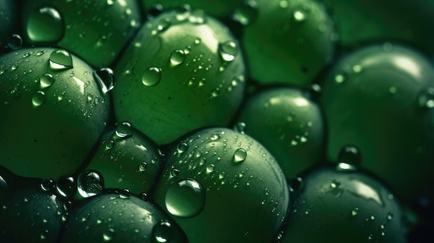 Grüne Trauben mit Wassertropfen auf grünem Hintergrund