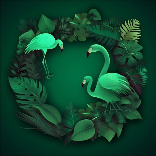 Grüne tropische Blätter Hintergrund dekorative Elemente Illustration AI generierte Kunst