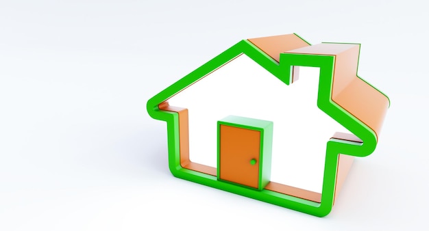 Grüne und braune Hausikone lokalisiert auf weißem Hintergrund. süßes Zuhause im minimalistischen Stil. 3D-Rendering