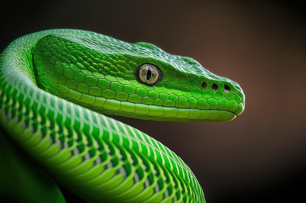 Grüne Viper Schlange Nahaufnahme Kopf grüne Albolaris Schlange Seitenansicht