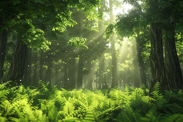 Grüne Wälder mit schimmerndem Sonnenlicht