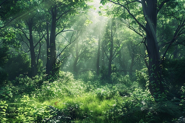 Grüne Wälder mit schimmerndem Sonnenlicht