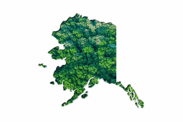 Grüne Waldkarte von Alaska, auf weißem Hintergrund