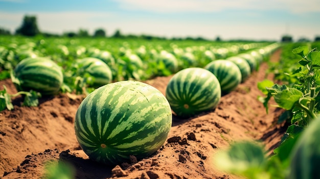 grüne Wassermelone im Garten Generative KI