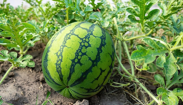 Grüne Wassermelone wächst im Obstgarten-Bio-Bauernhof