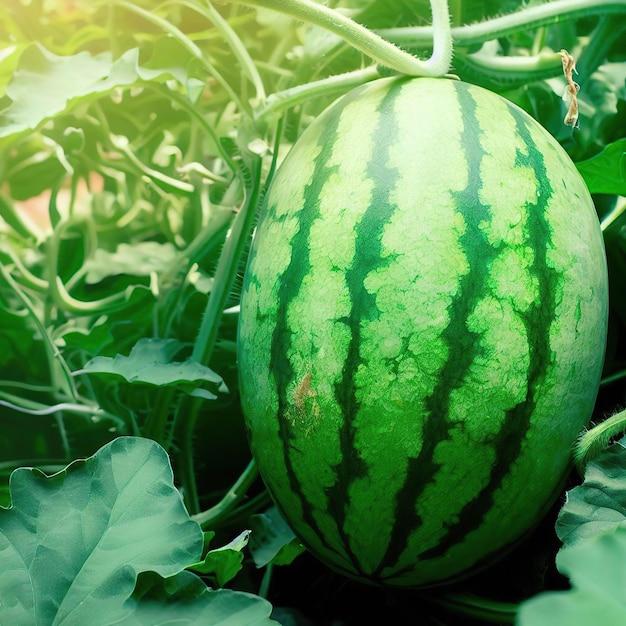 Grüne Wassermelone wächst im Obstgarten-Bio-Bauernhof