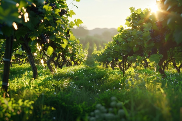 Grüne Weinberge unter der goldenen Sonne