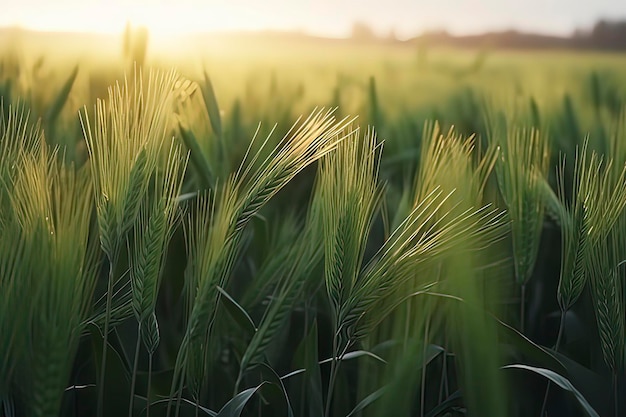 Grüne Weizenfelder, KI-Technologie erzeugtes Bild