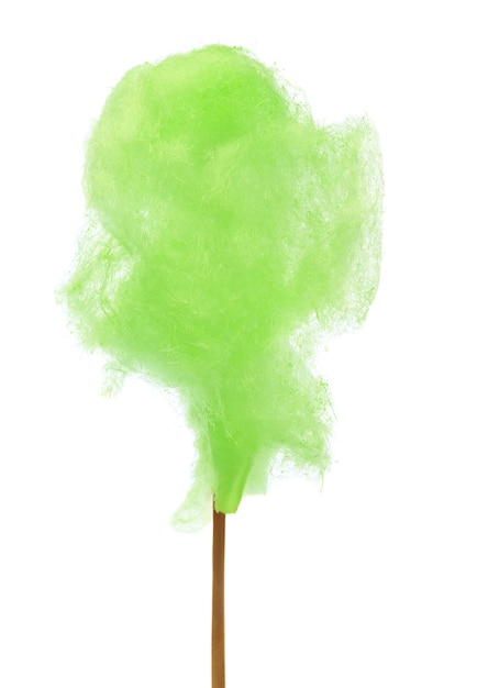 Grüne Zuckerwatte auf weißem Hintergrund