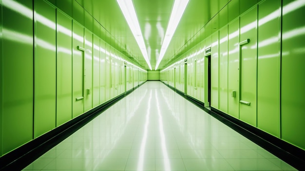 Grüner abstrakter futuristischer Tunnel mit Neonlinien Generative KI