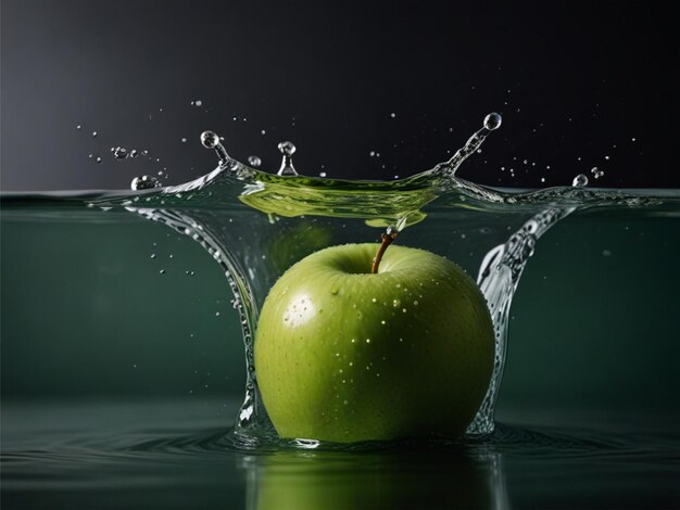 grüner Apfel sinkt in einem Wasserbehälter Hochgeschwindigkeits-Profifotografie