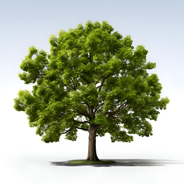 Grüner Baum auf weißem Hintergrund 3D-Rendering Computerdigitalzeichnung