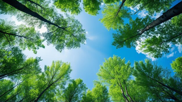 grüner Baumwald mit blauem Himmel