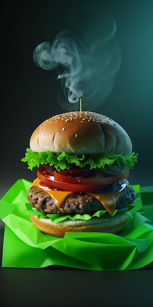 grüner Burger mit einer dicken Schicht grünem Gemüse
