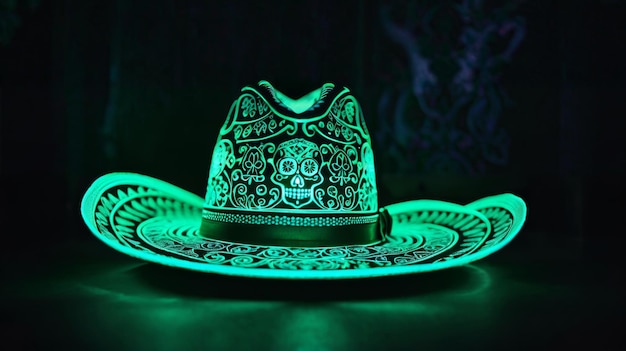 Grüner Cowboy-Hut mit Schädel