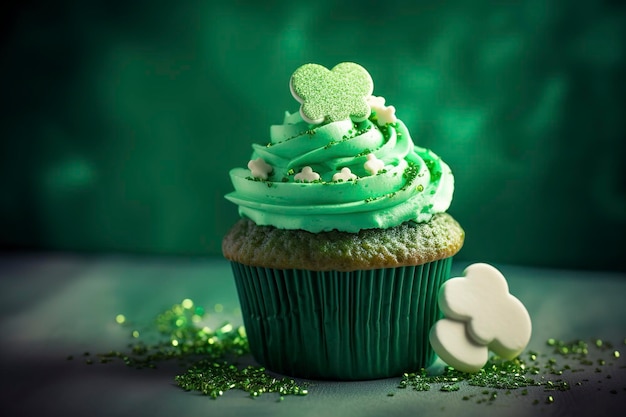 Grüner Cupcake zum St. Patrick's Day Generative Ai