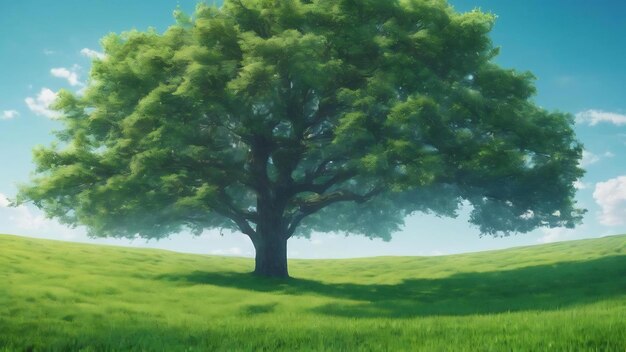 Grüner Feldbaum und blauer Himmel als Hintergrundwebbanner generative ai