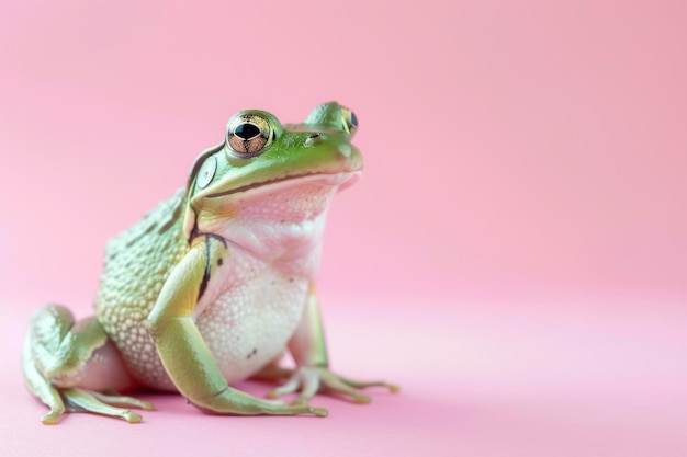 Grüner Frosch auf rosa Hintergrund